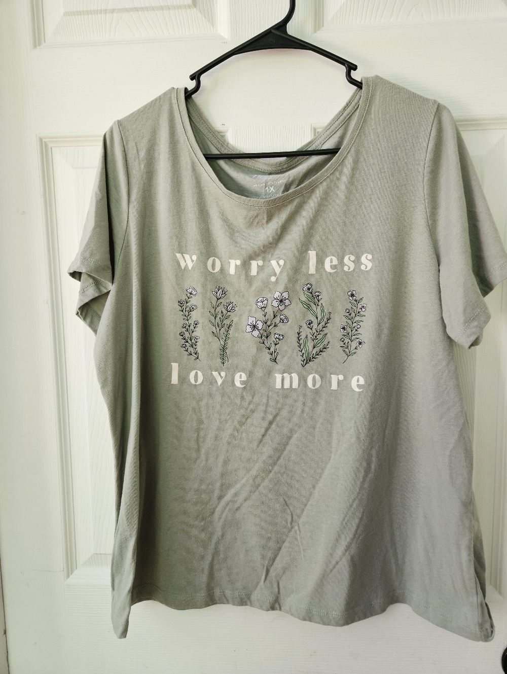 Fleurish Sage Green 'Worry Less Love More' Floral Graphic Tee